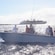 Un grupo de pescadores en un bote de pesca motorizado anclado cerca de un crucero de Disney